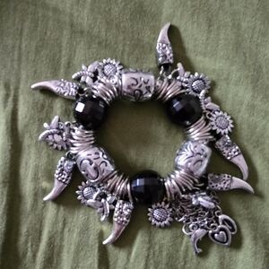 Elegant Silver and Black Charm Bracelet